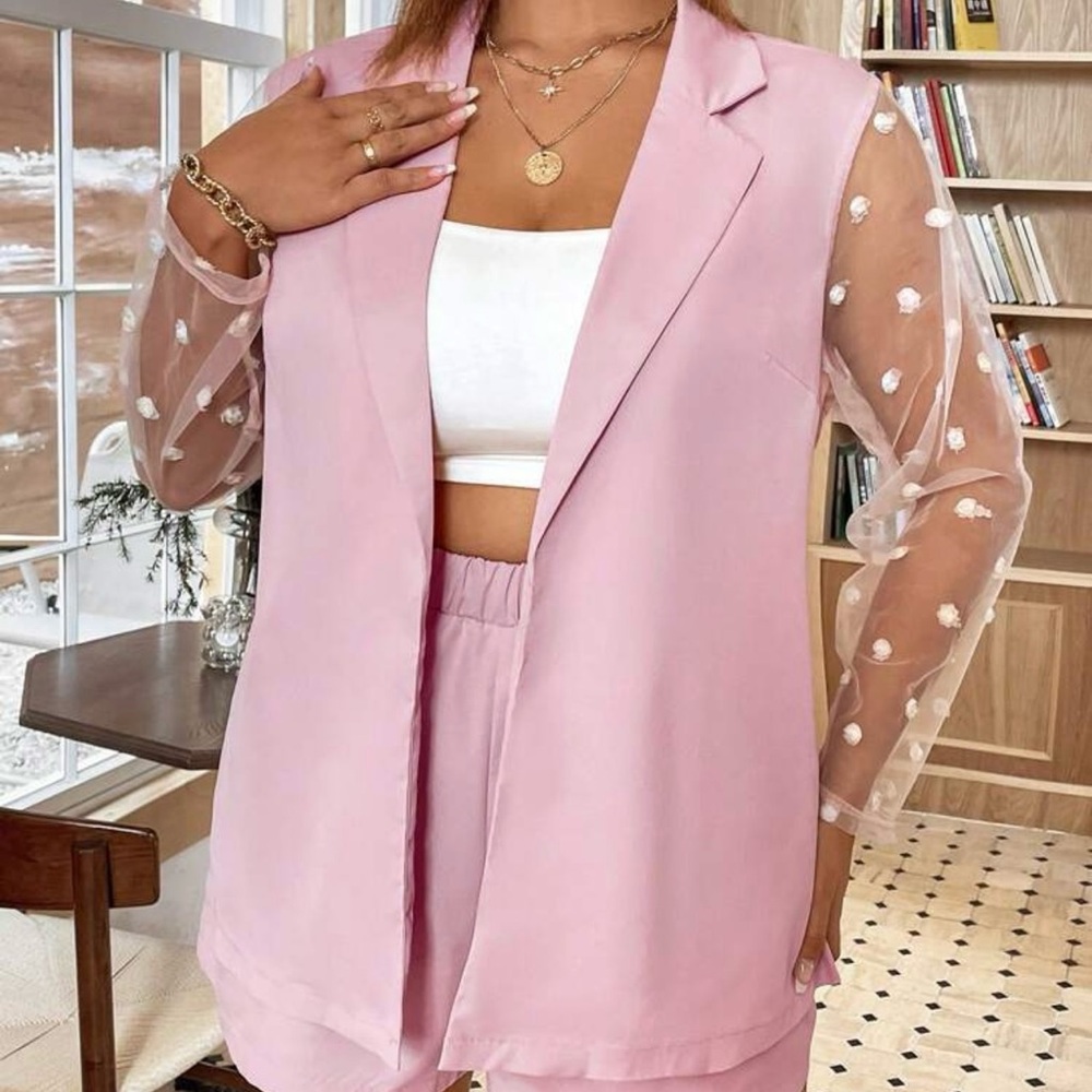 💖 2pc set Blazer with Elegant Mesh Sleeves & Shorts